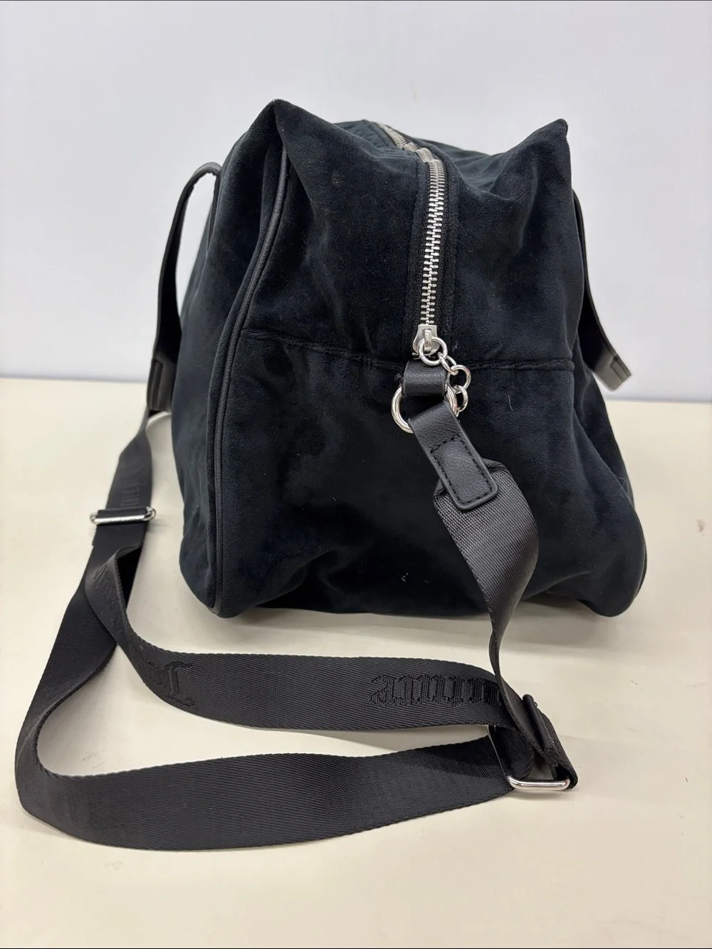 Juicy Couture Black Velour Weekender Bag with Pink Bow Charm